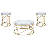Elise 3-piece Round Mirror Top Coffee and End Table Set Gold - 710368-S3