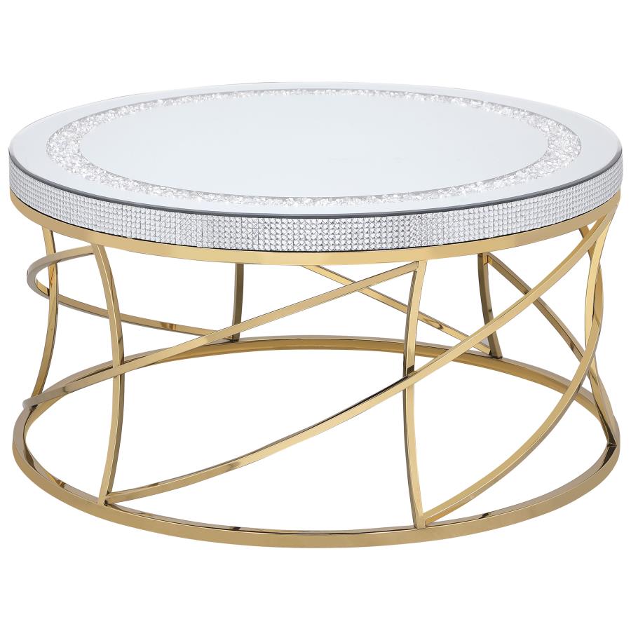 Elise Round Mirror Top Stainless Steel Coffee Table Gold - 710368