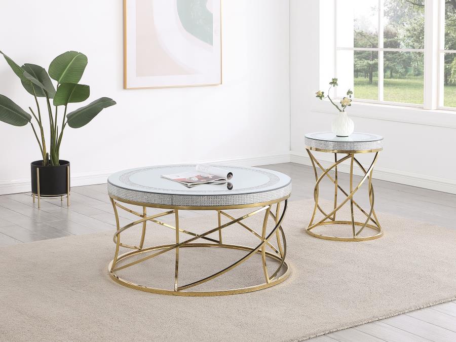 Elise Round Mirror Top Stainless Steel Coffee Table Gold - 710368