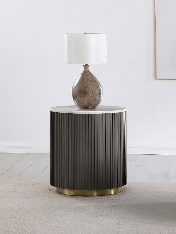 Jason Round Marble Top Side End Table White and Charcoal - 710417