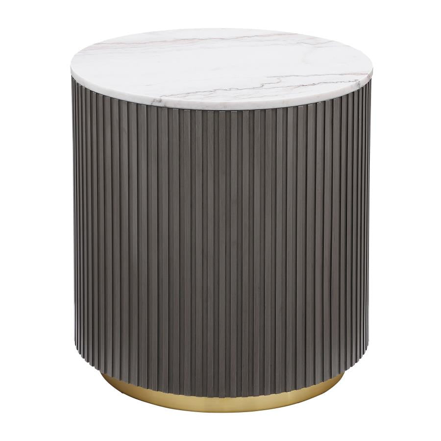 Jason Round Marble Top Side End Table White and Charcoal - 710417