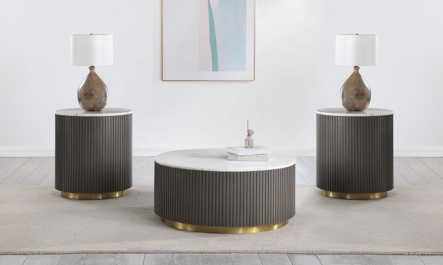 Jason 3-piece Round Marble Coffee and End Table Set White - 710418-S3
