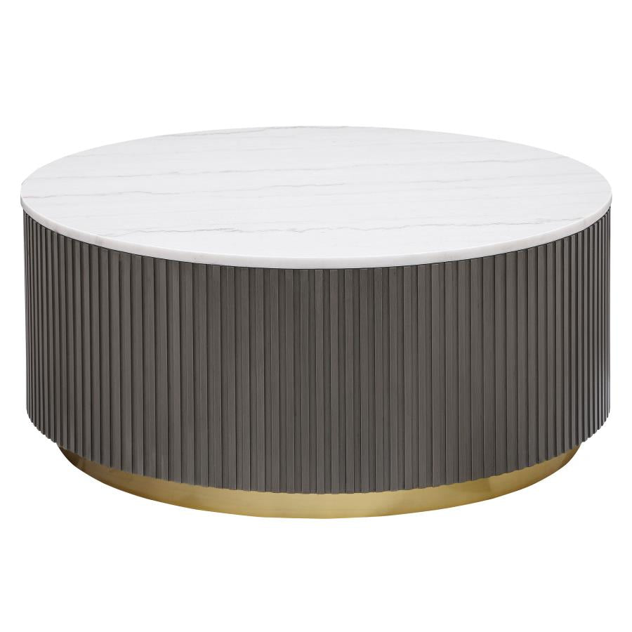 Jason Round Marble Top Coffee Table White and Charcoal - 710418