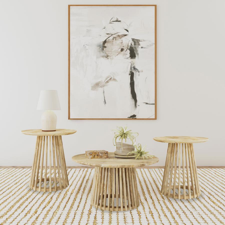 Touhy 3-piece Round Coffee and End Table Set Natural Mango - 710608-S3