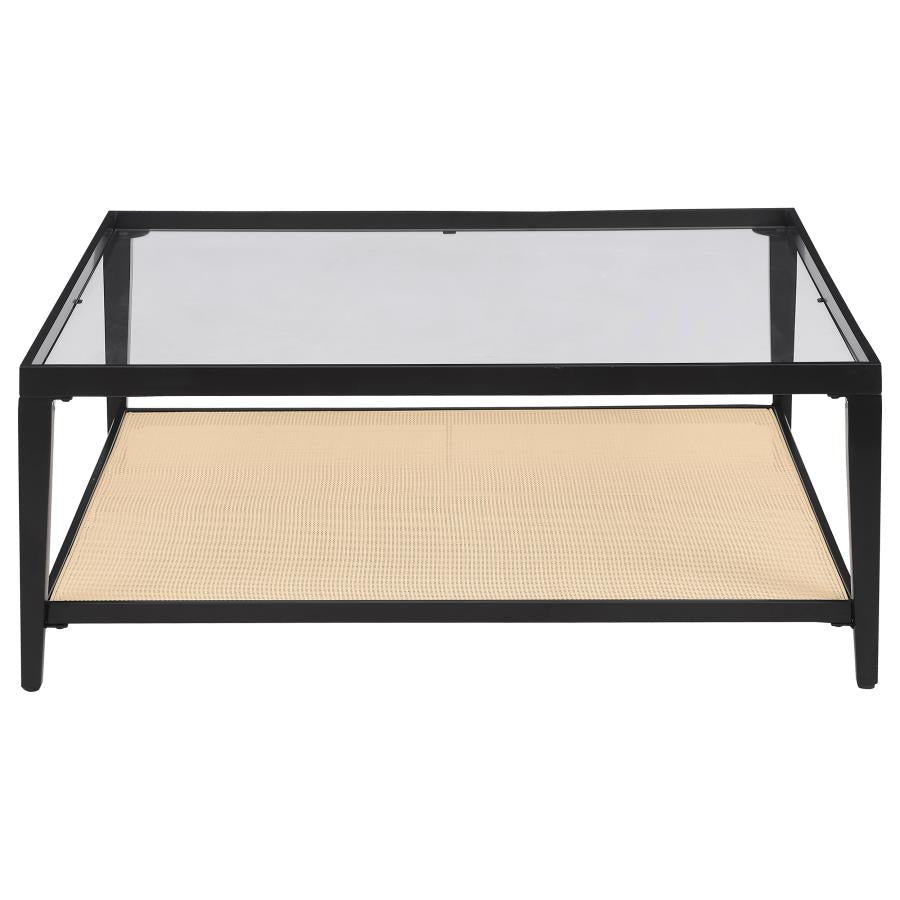 Amherst Glass Top Metal with Cane Shelf Coffee Table Black - 710658