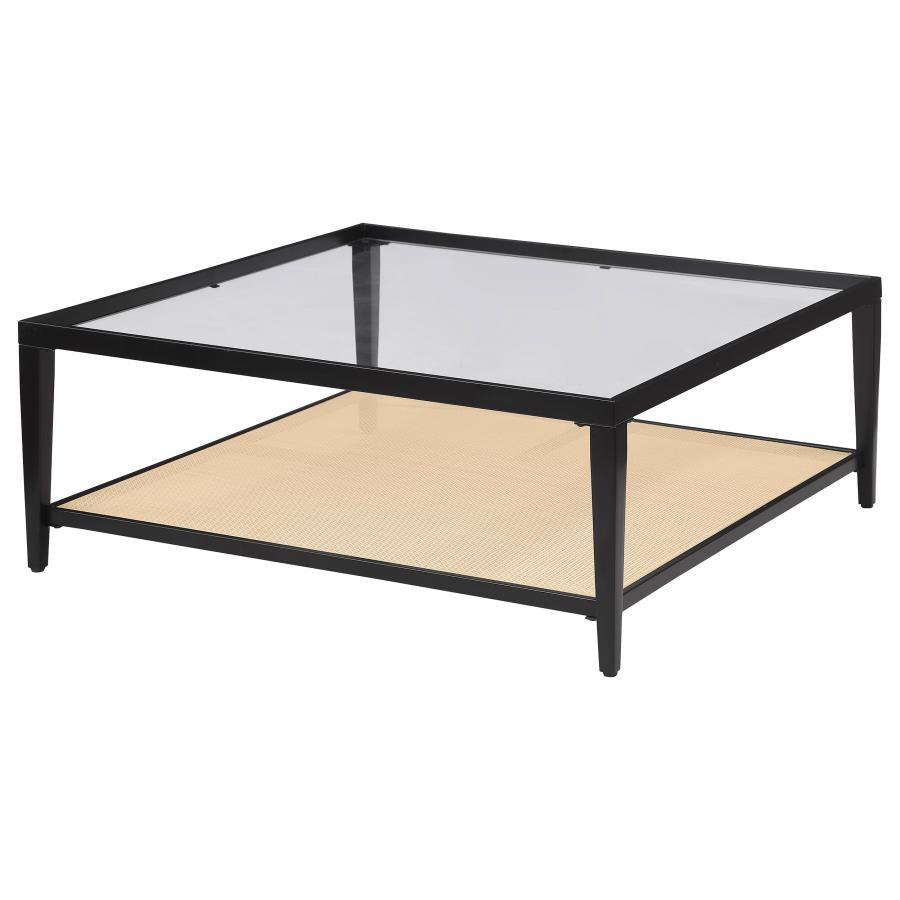 Amherst Glass Top Metal with Cane Shelf Coffee Table Black - 710658