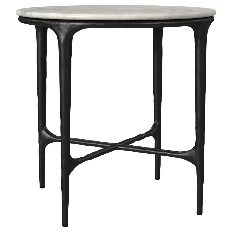 Hermas Round Genuine Marble Top Metal End Side Table White - 710737