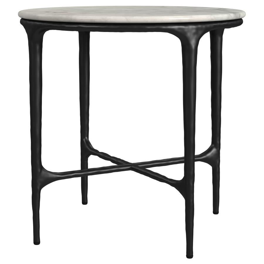 Hermas Round Genuine Marble Top Metal End Side Table White - 710737