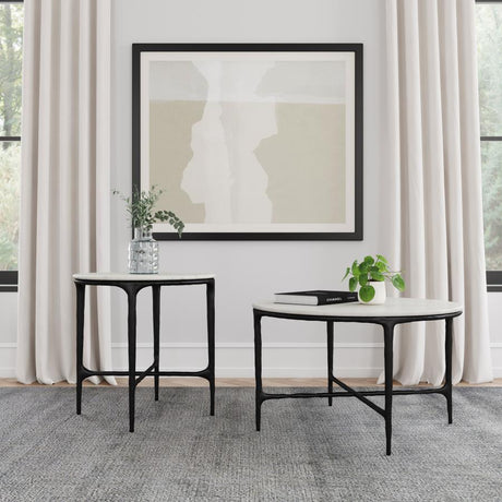 Hermas Round Genuine Marble Top Metal End Side Table White - 710737