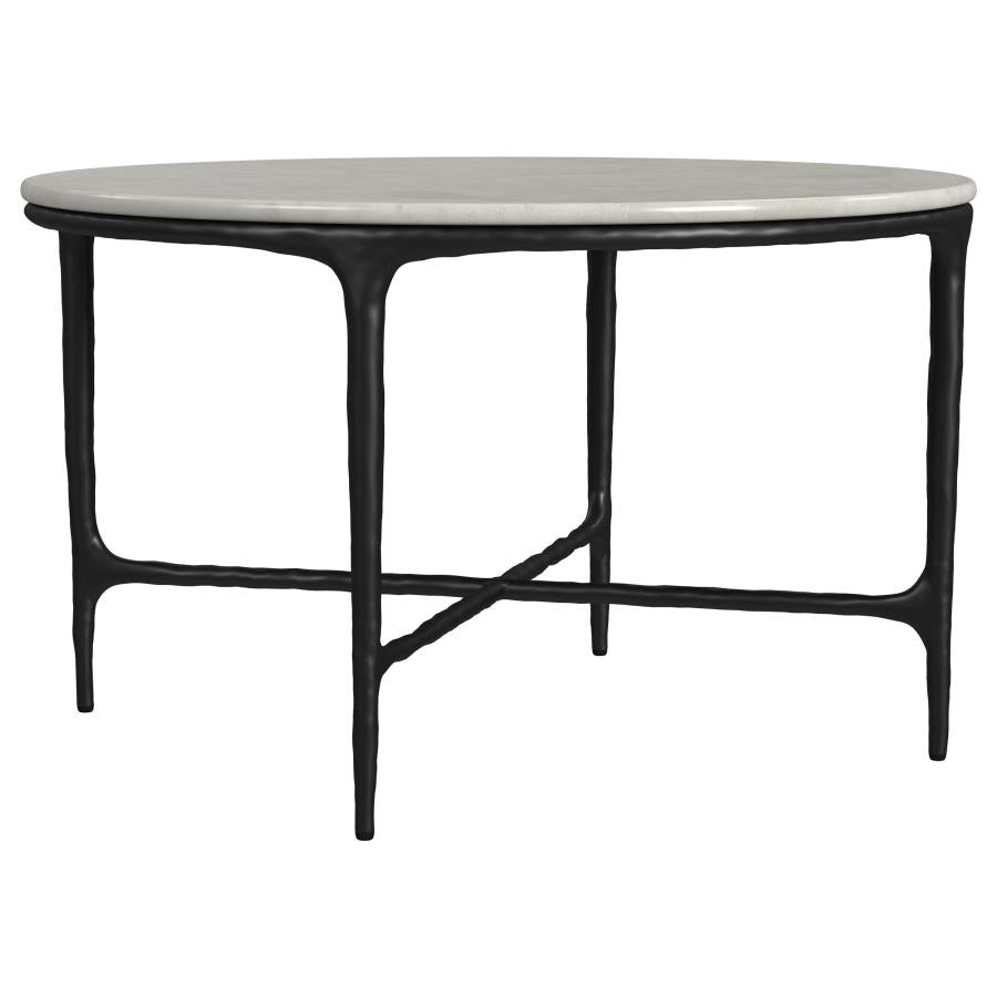 Hermas 2-piece Round Marble Coffee and End Table Set White - 710738-S2