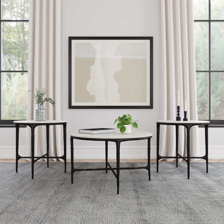 Hermas 3-piece Round Marble Coffee and End Table Set White - 710738-S3