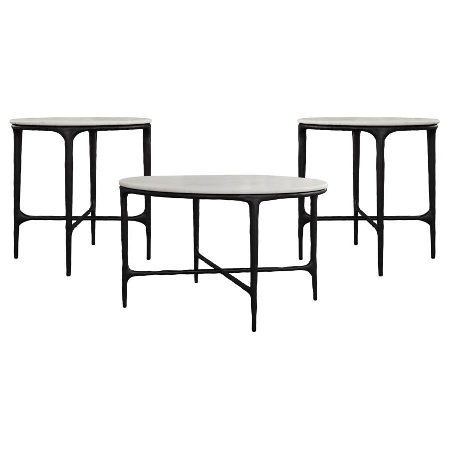 Hermas 3-piece Round Marble Coffee and End Table Set White - 710738-S3