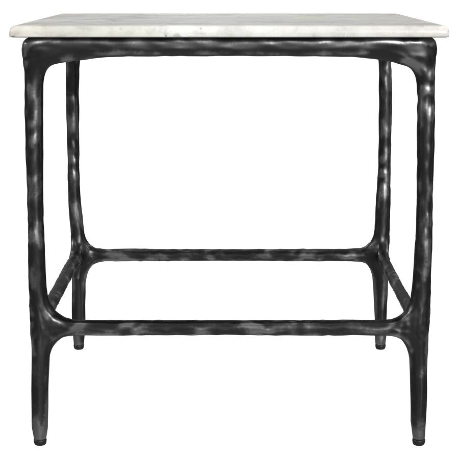 Ebby Square Genuine Marble Top Metal End Table White - 710747