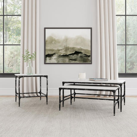 Ebby Square Genuine Marble Top Metal End Table White - 710747