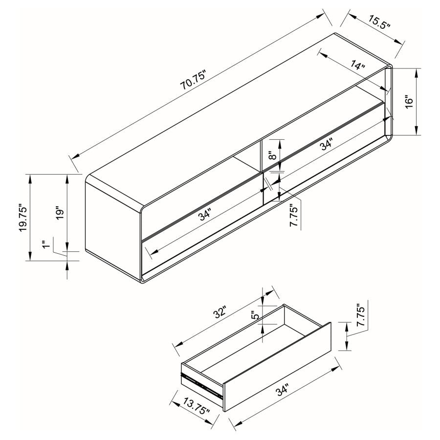 Ellice 71-inch TV Stand Media Console White - 710750