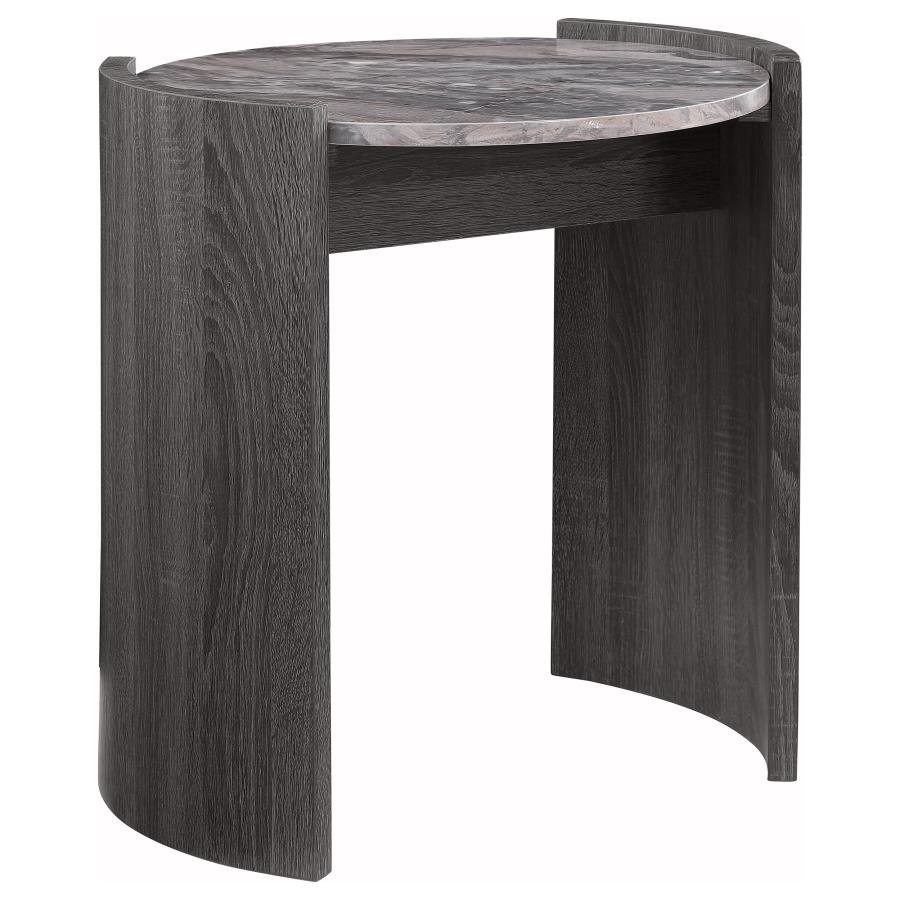 Gladstone Round Faux Marble Top End Table Distressed Grey - 710757