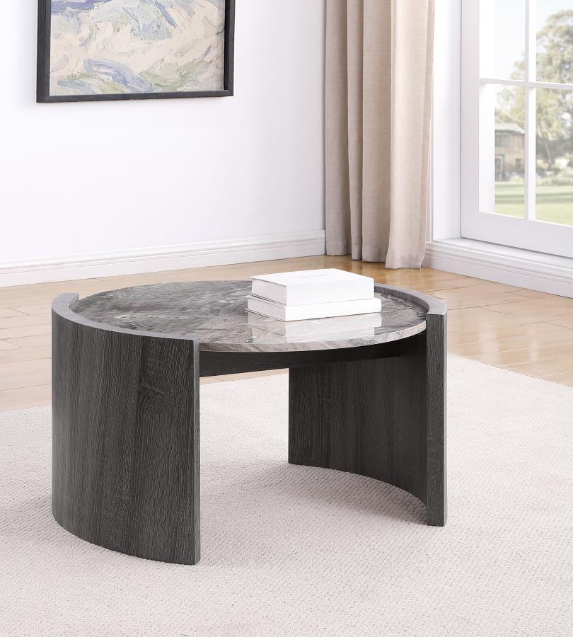 Gladstone Round Faux Marble Top Coffee Table Distressed Grey - 710758