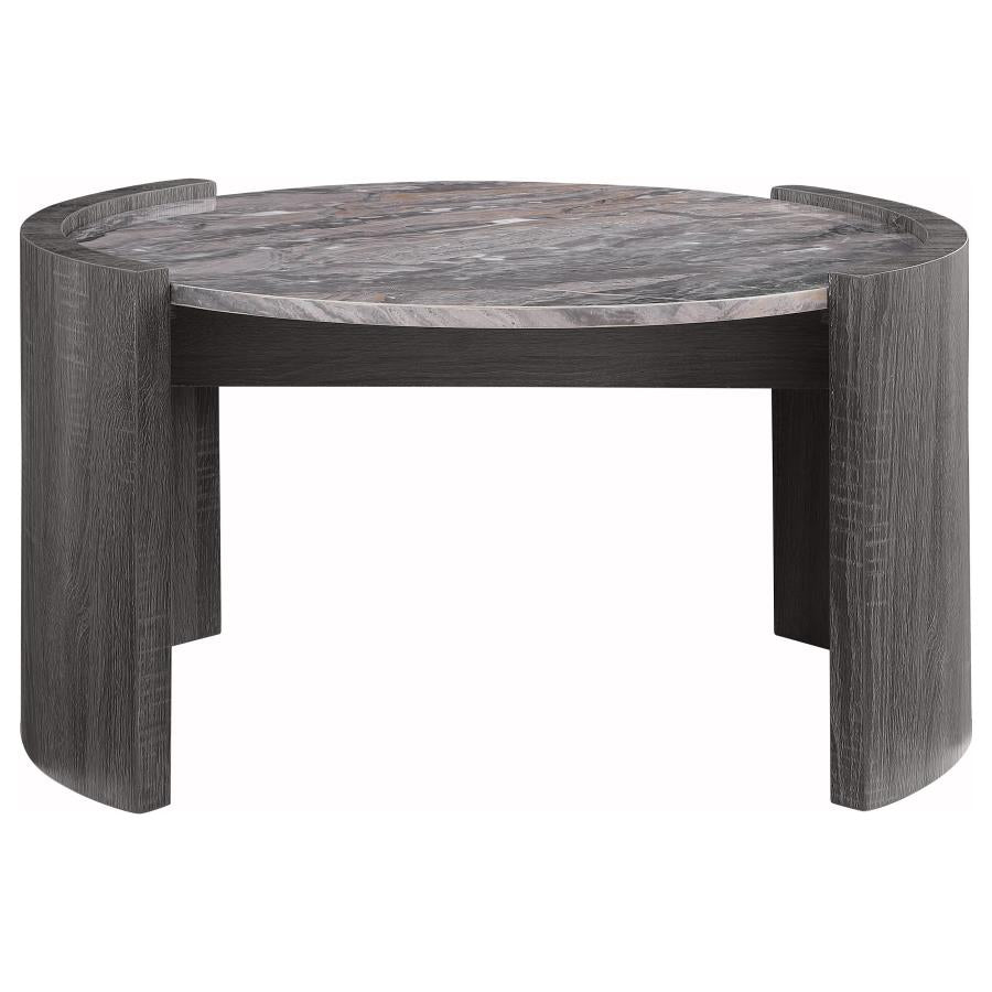 Gladstone Round Faux Marble Top Coffee Table Distressed Grey - 710758