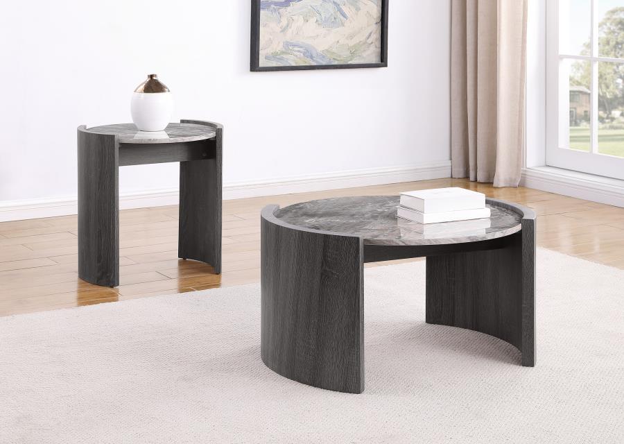 Gladstone Round Faux Marble Top Coffee Table Distressed Grey - 710758