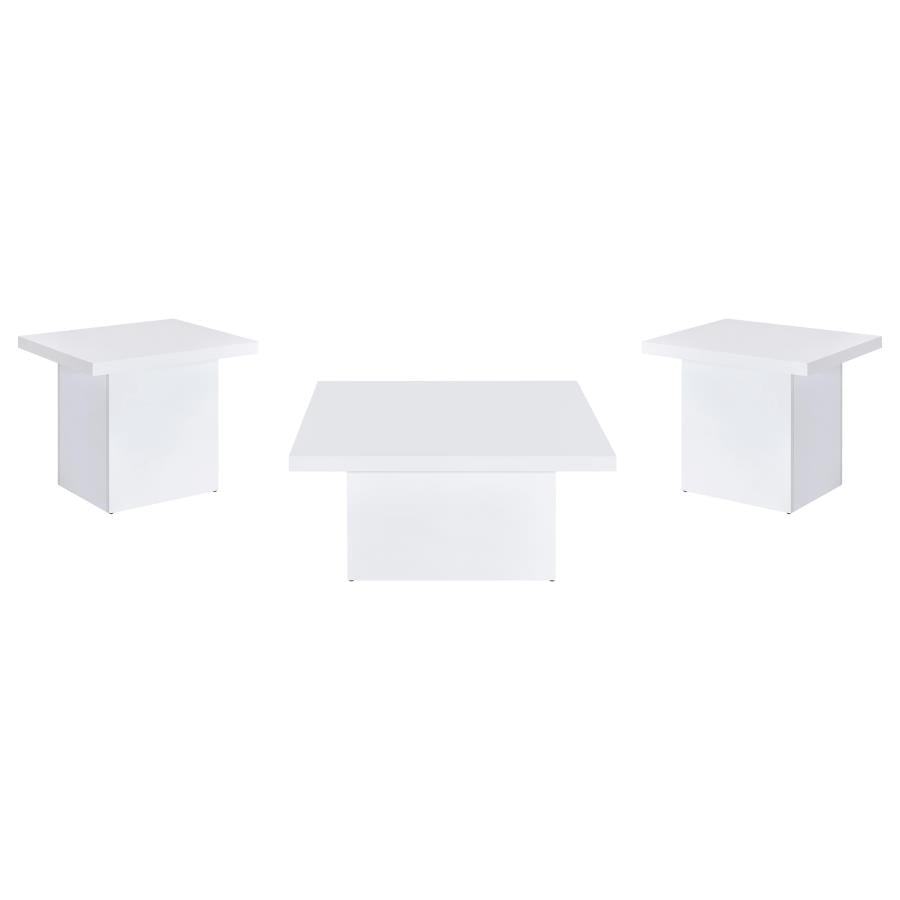 Devar 3-piece Square Coffee End Table Set White High Gloss - 710898-S3