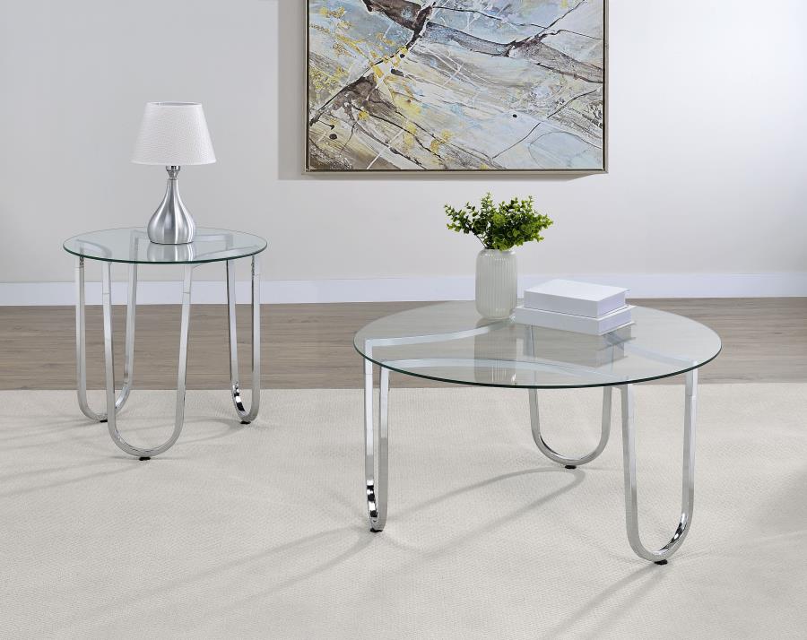 Beller Round Tempered Glass Top End Side Table Chrome - 710907