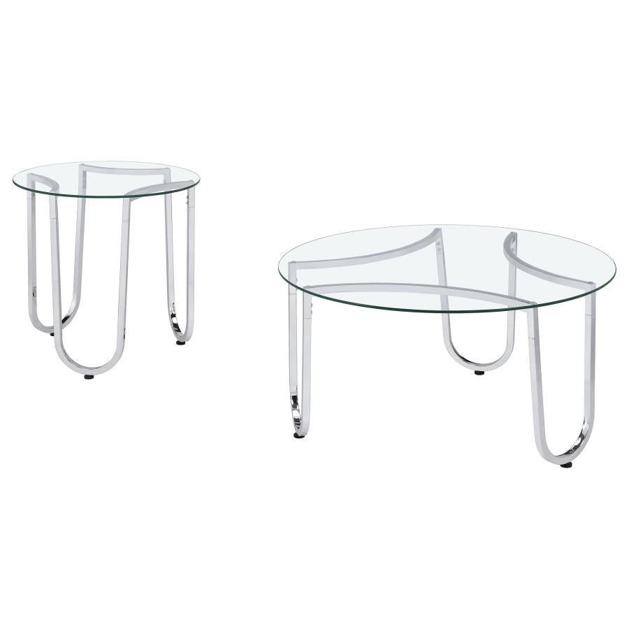 Beller 2-piece Round Tempered Glass Top Coffee Table Set Chrome - 710908-S2