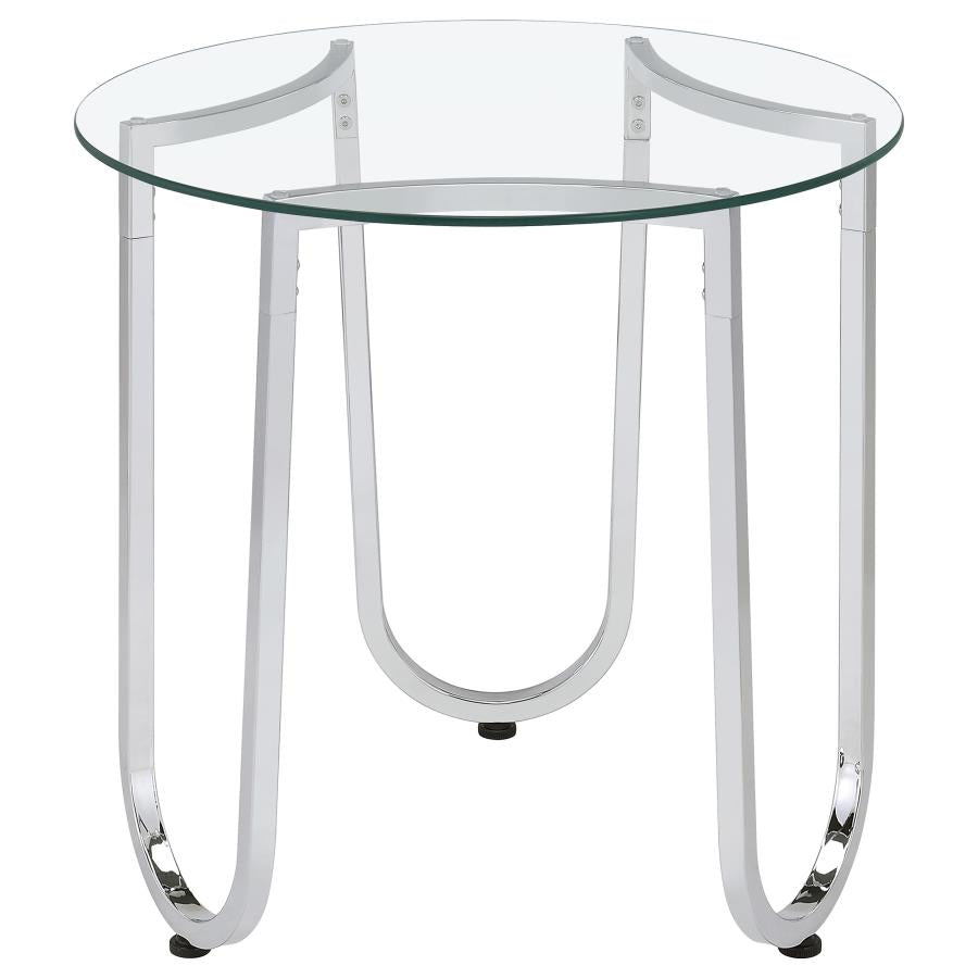 Beller 2-piece Round Tempered Glass Top Coffee Table Set Chrome - 710908-S2