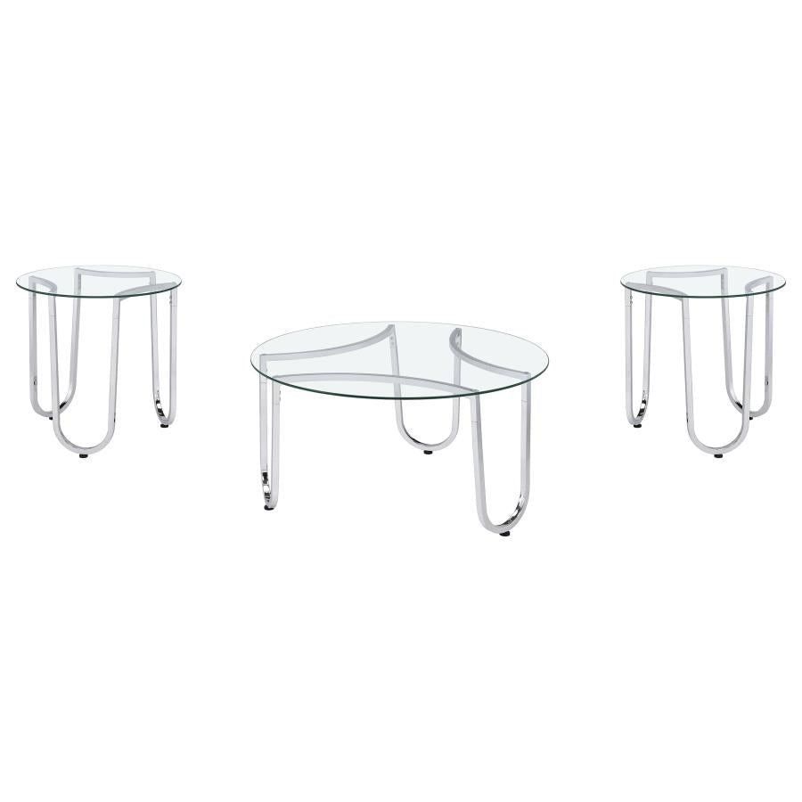 Beller 3-piece Round Tempered Glass Top Coffee Table Set Chrome - 710908-S3