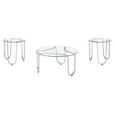 Beller 3-piece Round Tempered Glass Top Coffee Table Set Chrome - 710908-S3