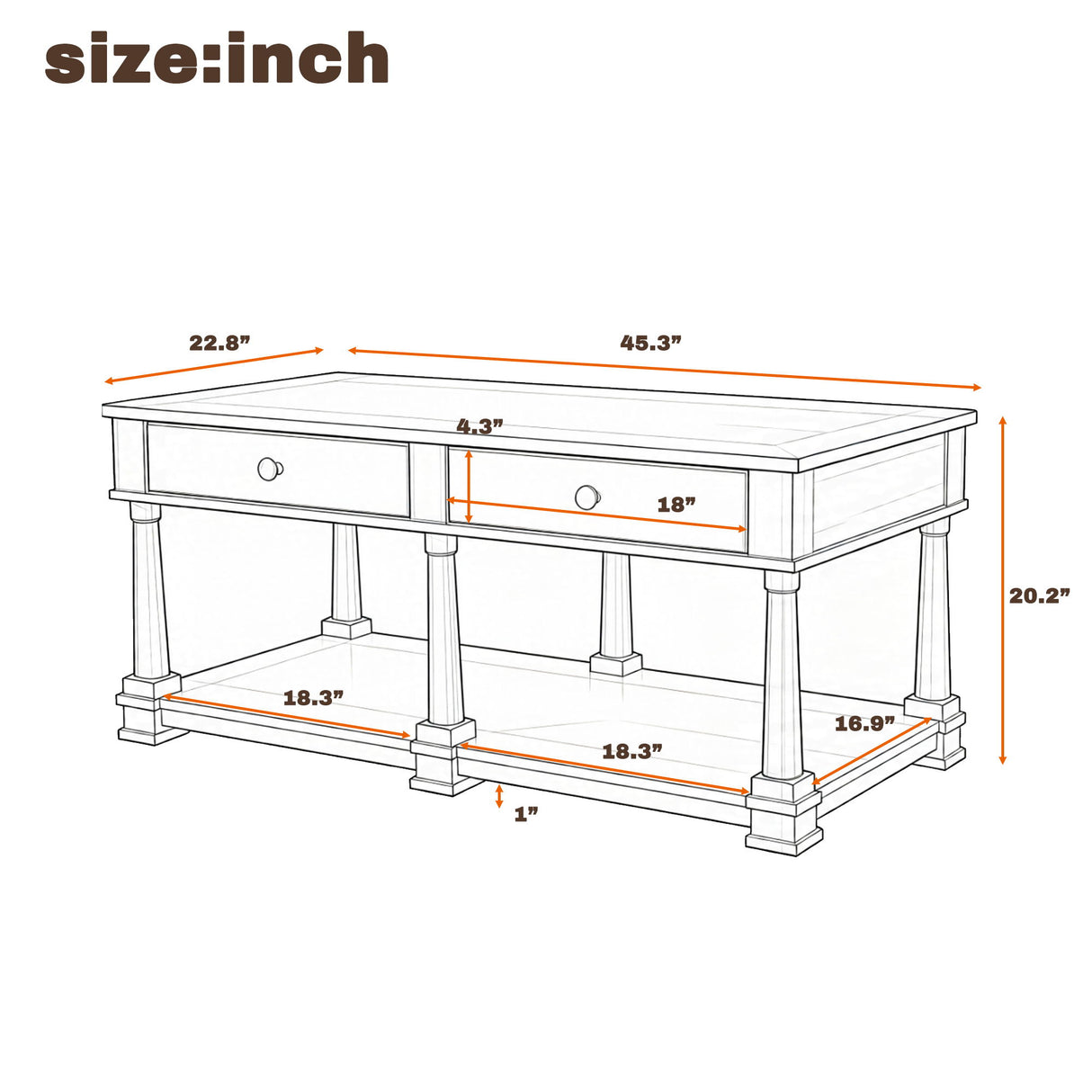 Coffee Table With 2 Storage Drawers & Lower Open Shelf