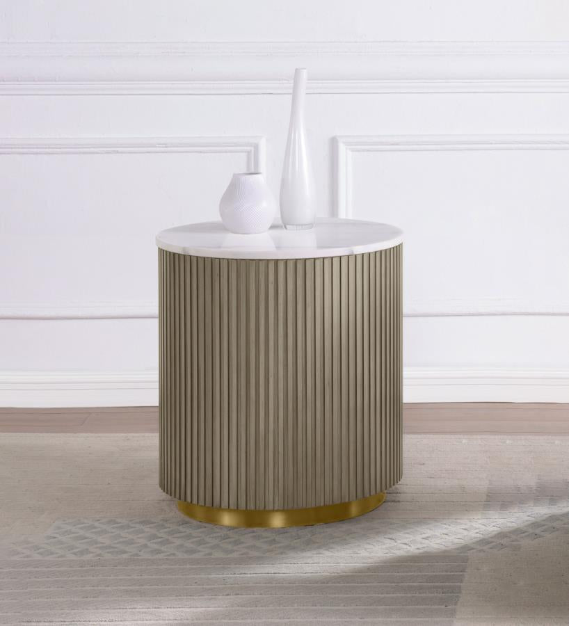 Jason Round White Marble Top Side End Table Greige - 711417
