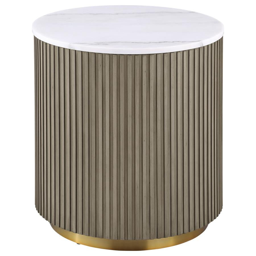 Jason Round White Marble Top Side End Table Greige - 711417
