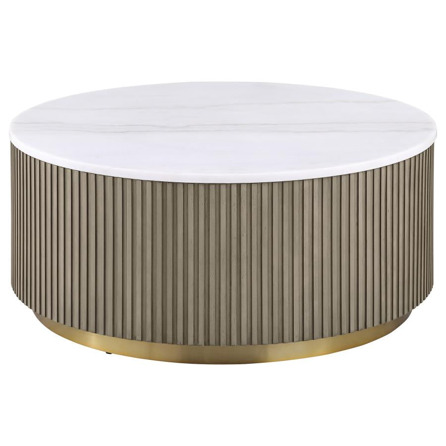 Jason 3-piece Round White Marble Coffee Table Set Greige - 711418-S3