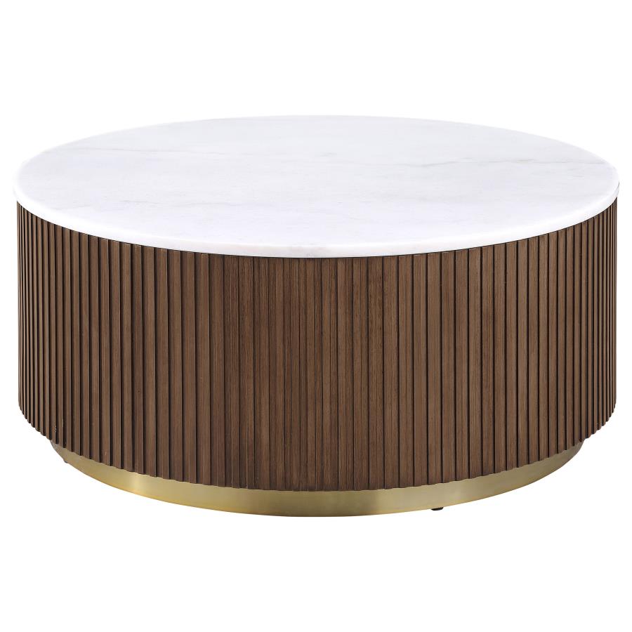 Jason 2-piece Round White Marble Coffee Table Set Honey Brown - 712418-S2