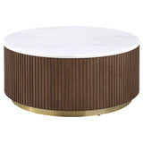 Jason 3-piece Round White Marble Coffee Table Set Honey Brown - 712418-S3