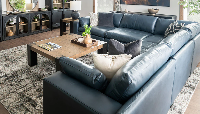 City Limits II 5-Piece Navy Leather Sectional - RACDSCLS+WEDSCLS+ARCDSCLSx2+LACDSCLS