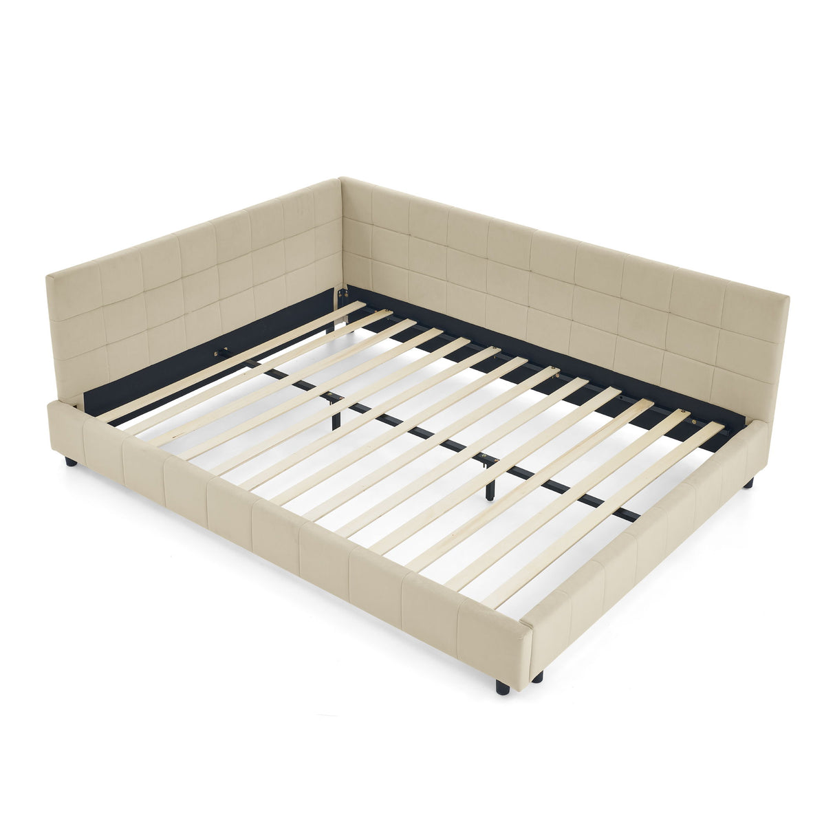 Upholstered Storage Tufted Bed Frame With Backrest And Armrests