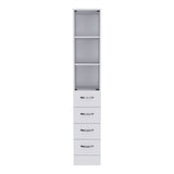 Linen Cabinet, 3 Shelves, 4 Drawers And Metal Handles - White