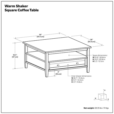 Warm Shaker - Square Coffee Table - Tobacco Brown