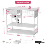 Large Heat Press Table With Charging Station, Movable Workbench For Diy Sublimation - White