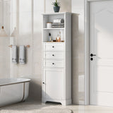 Tall Storage Cabinet With 3 Drawers And Adjustable Shelves For Bathroom