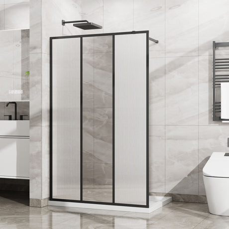 Shower Door With Center Mirror And Fluted Panels