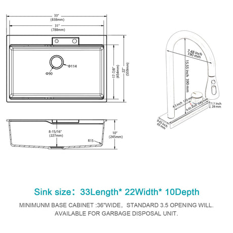 Waterfall Kitchen Sink With Pull Out Faucet & Cup Washer
