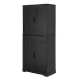Fluted Kitchen Pantry Cabinet With 3 Keyboard Drawers & 6 Door Shelves Adjustable