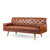 Adelaide - Tufted Sofa With Rolled Accent Pillows - Light Brown