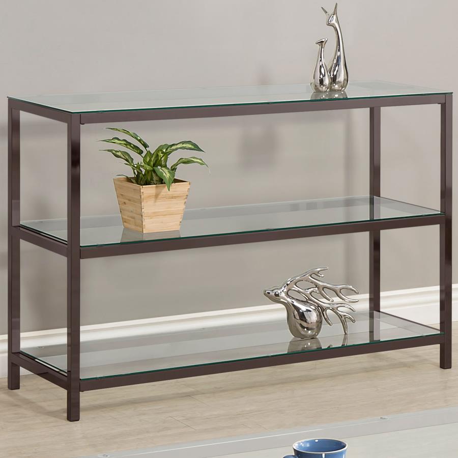 Trini 2-shelf Glass Top Entryway Console Table Black Nickel - 720229