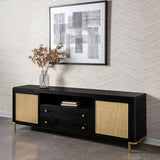 Arini Rattan Cane 2-door TV Stand Media Console Black - 720263