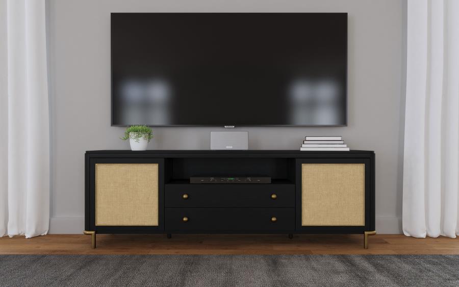 Arini Rattan Cane 2-door TV Stand Media Console Black - 720263