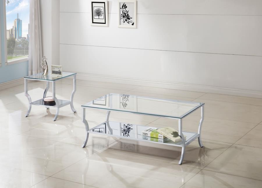 Saide 2-piece Glass Top Coffee and End Table Set Chrome - 720338-S2