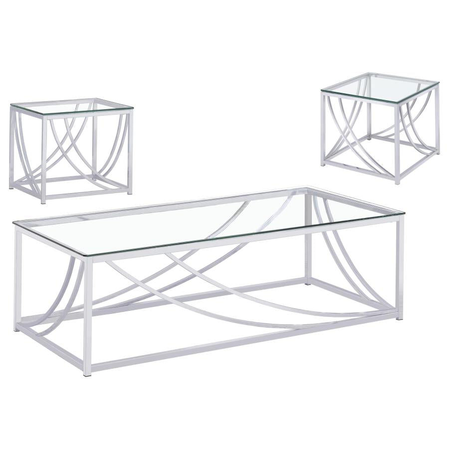 Lille 3-piece Glass Top Coffee And End Table Set Chrome - 720498-S3